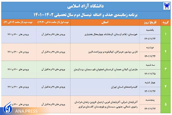 جزئیات برنامه زمانبندی حذف و اضافه نیمسال دوم اعلام شد + جدول جزئیات برنامه زمانبندی حذف و اضافه نیمسال دوم اعلام شد + جدول