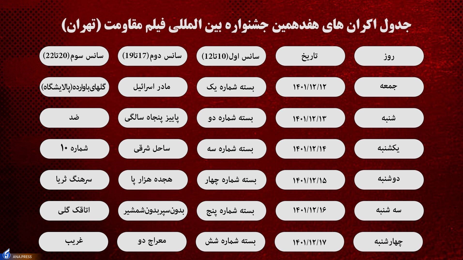 سینماهای اکران جشنواره فیلم مقاومت در تهران مشخص شدند سینماهای اکران جشنواره فیلم مقاومت در تهران مشخص شدند