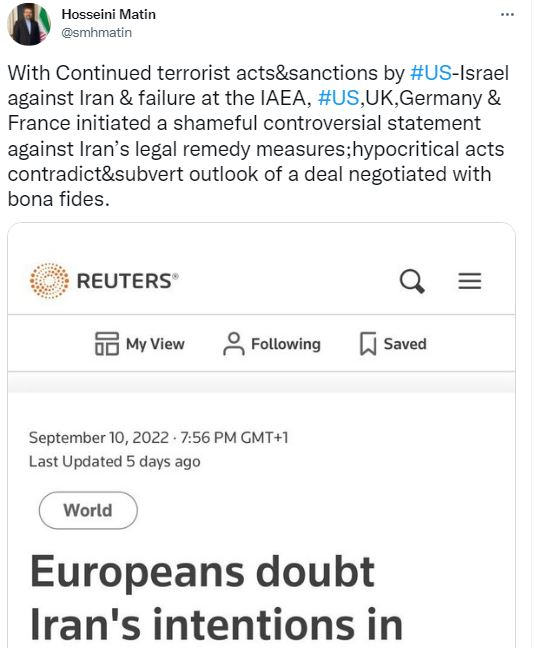 کاردار سفارت ایران در لندن بیانیه ۳ کشور اروپایی در آژانس را شرم آور خواند