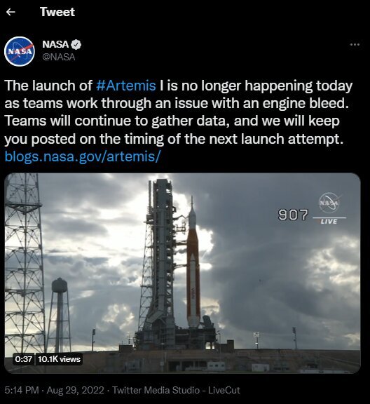 پرتاب مأموریت آرتمیس ۱ به تعویق افتاد پرتاب مأموریت آرتمیس ۱ به تعویق افتاد