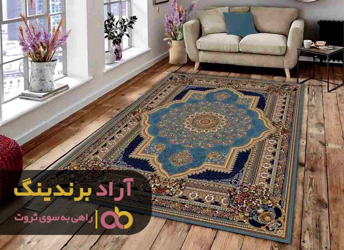 خرید روفرشی کشدار طرح فرش سرمه ای