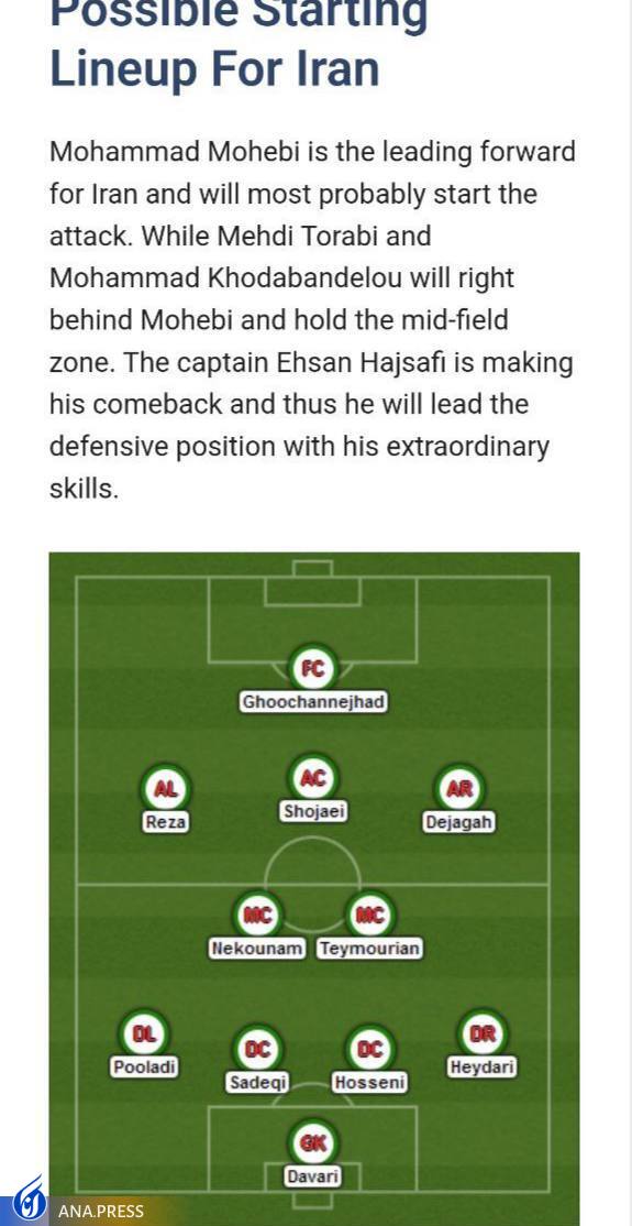 اشتباهات خندهدار سایت انگلیسی در معرفی ترکیب احتمالی ایران در جام جهانی+ عکس اشتباهات خندهدار سایت انگلیسی در معرفی ترکیب احتمالی ایران در جام جهانی+ عکس