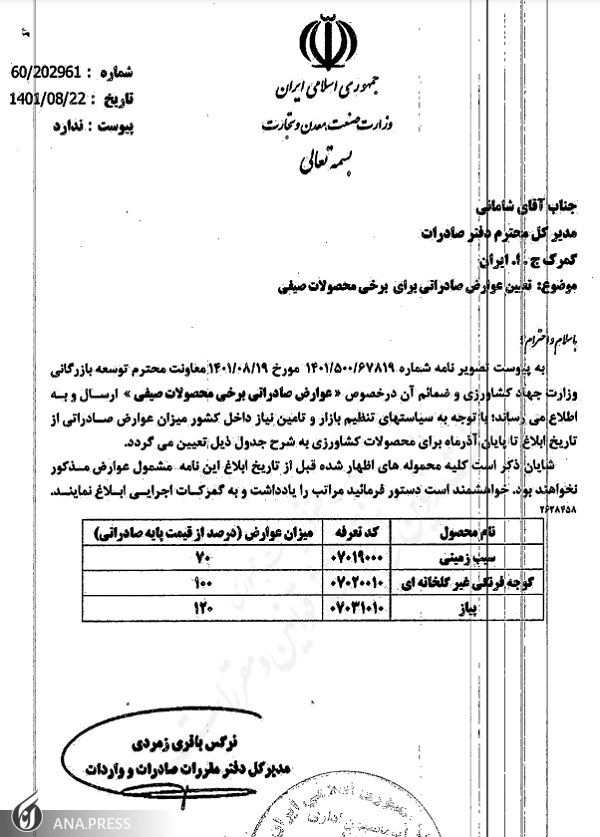 اعمال عوارض سنگین برای صادرات صیفی جات/ گوجه ۱۰۰ درصد پیاز ۱۲۰ درصد اعمال عوارض سنگین برای صادرات صیفی جات/ گوجه ۱۰۰ درصد پیاز ۱۲۰ درصد