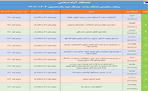 انتخاب واحد نیمسال دوم تحصیلی دانشگاه آزاد اسلامی اعلام شد انتخاب واحد نیمسال دوم تحصیلی دانشگاه آزاد اسلامی اعلام شد