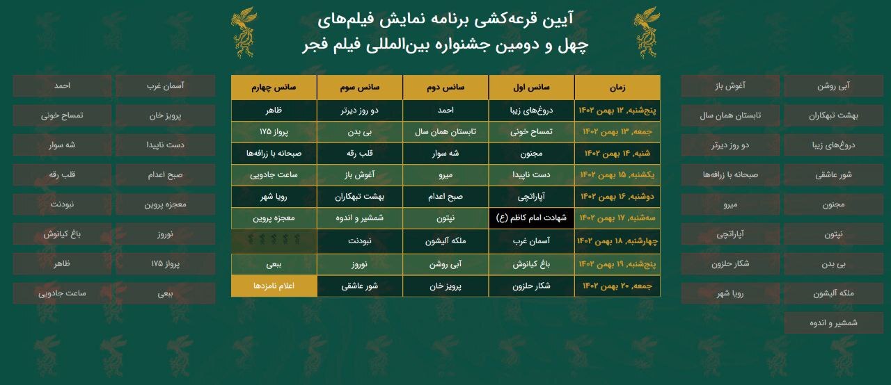 قرعه کشی آثار جشنواره فیلم فجر انجام شد/ آغاز جشنواره چهل و دوم با «دروغ های زیبا» قرعه کشی آثار جشنواره فیلم فجر انجام شد/ آغاز جشنواره چهل و دوم با «دروغ های زیبا»