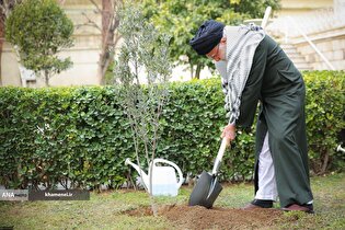 کاشت نهال در روز درختکاری توسط رهبر انقلاب