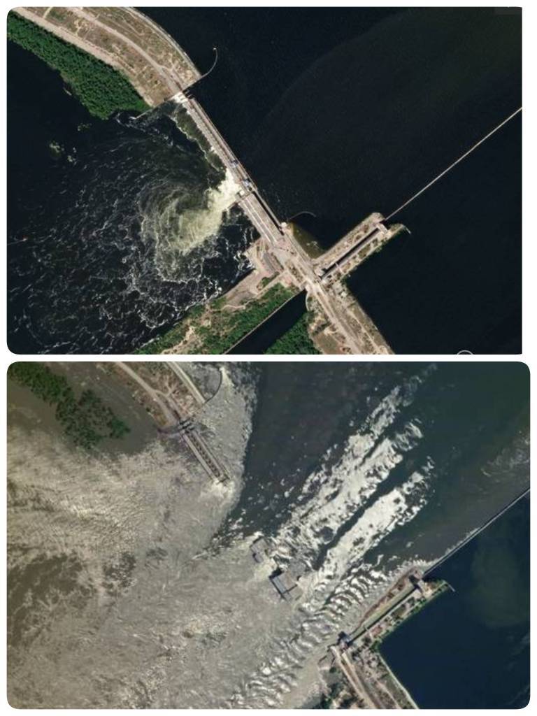 تصاویر ماهواره‌ای فروریختن سد اوکراین منتشر شد