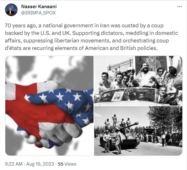 کنعانی در سالروز ۲۸ مرداد: سازماندهی کودتا‌ها پایه ثابت سیاست‌های آمریکا و انگلیس است