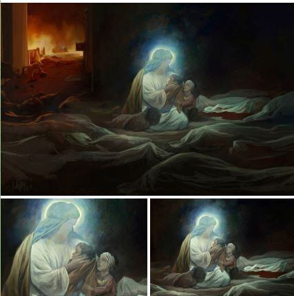 نقاشی جدید حسن روح الامین برای شهدای مظلوم غزه رونمایی شد