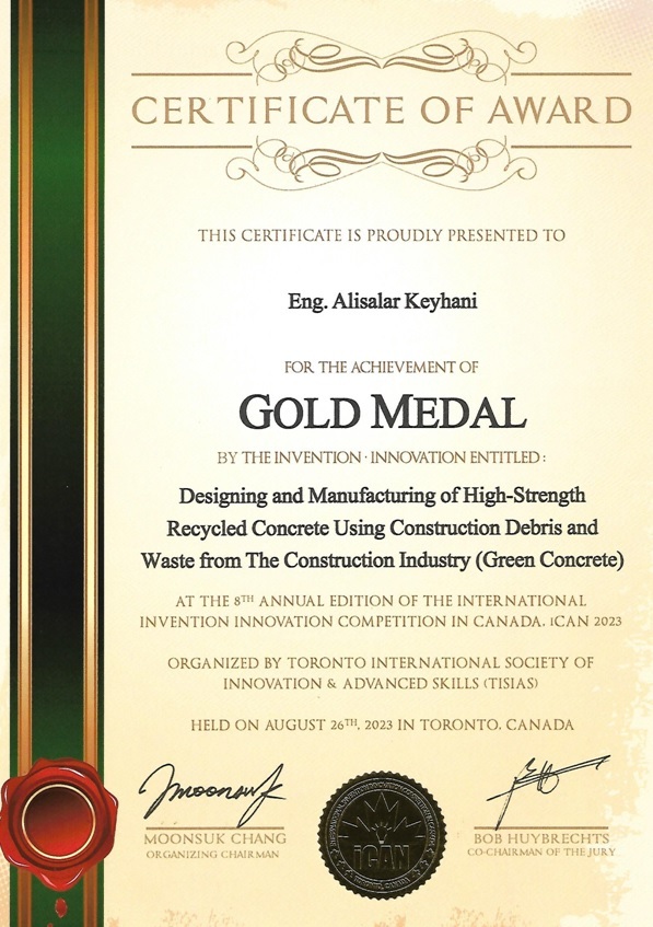 دانشجوی دانشگاه آزاد با اختراع «بتنهای بازیافتی پرمقاومت» به طلای جهانی رسید دانشجوی دانشگاه آزاد با اختراع «بتنهای بازیافتی پرمقاومت» به طلای جهانی رسید