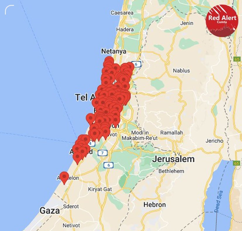 بزرگ‌ترین حمله راکتی نیرو‌های مقاومت به تل آویو از آغاز نبرد طوفان الاقصی + فیلم