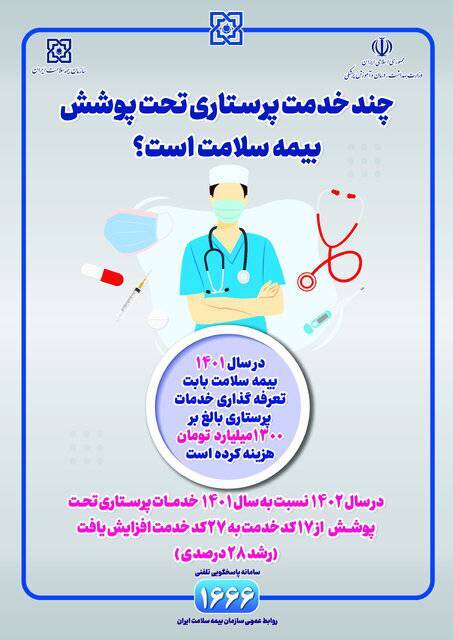 هزینه کرد بیش از هزار و سیصد میلیارد تومان بیمه سلامت در سال گذشته بابت تعرفه گذاری خدمات پرستاری هزینه کرد بیش از هزار و سیصد میلیارد تومان بیمه سلامت در سال گذشته بابت تعرفه گذاری خدمات پرستاری