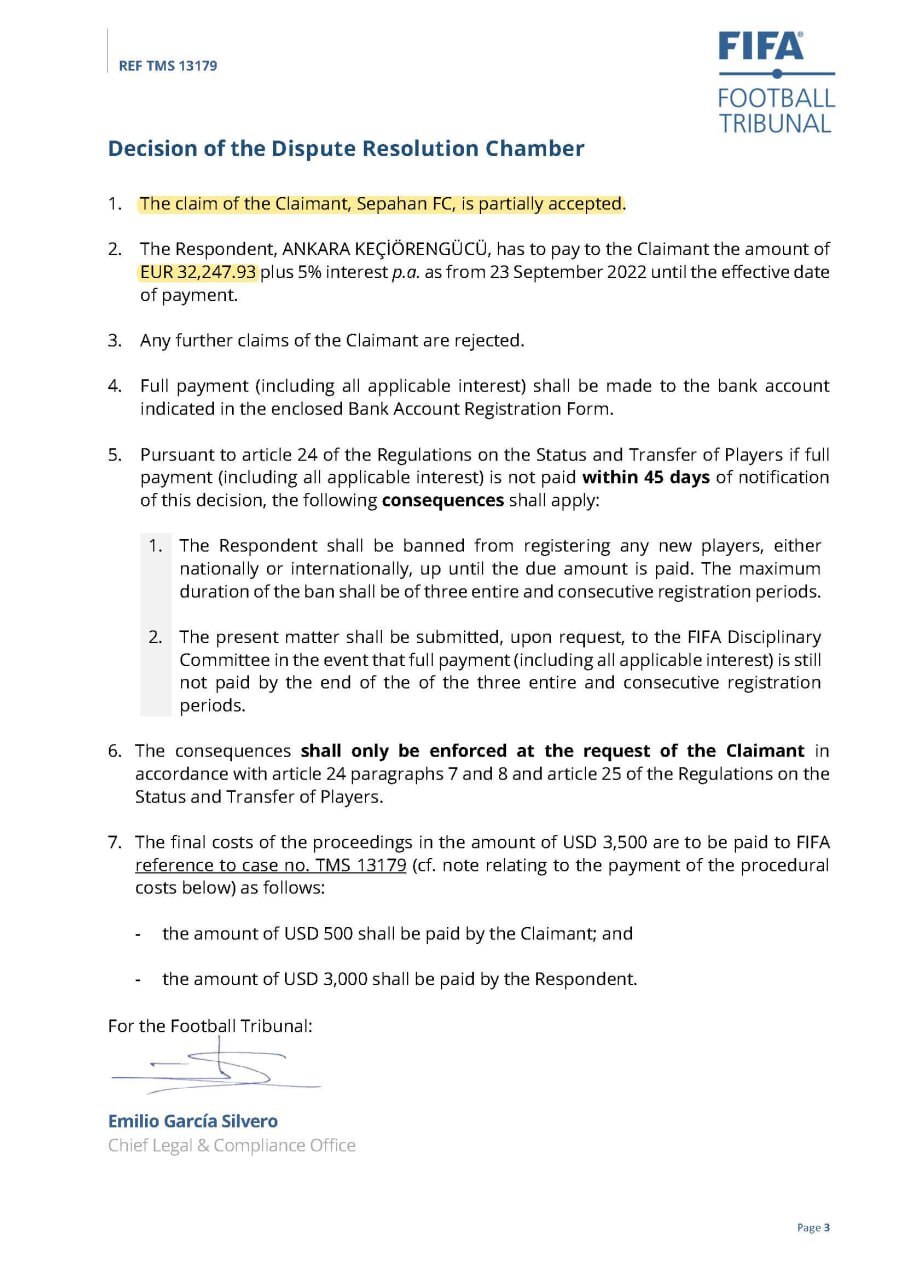 سپاهان حق خود از باشگاه ترکیهای را از فیفا گرفت سپاهان حق خود از باشگاه ترکیهای را از فیفا گرفت