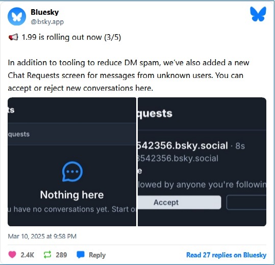 Bluesky ویدیوهای سه دقیقه‌ای و فیلتر پیام‌های مستقیم را معرفی کرد