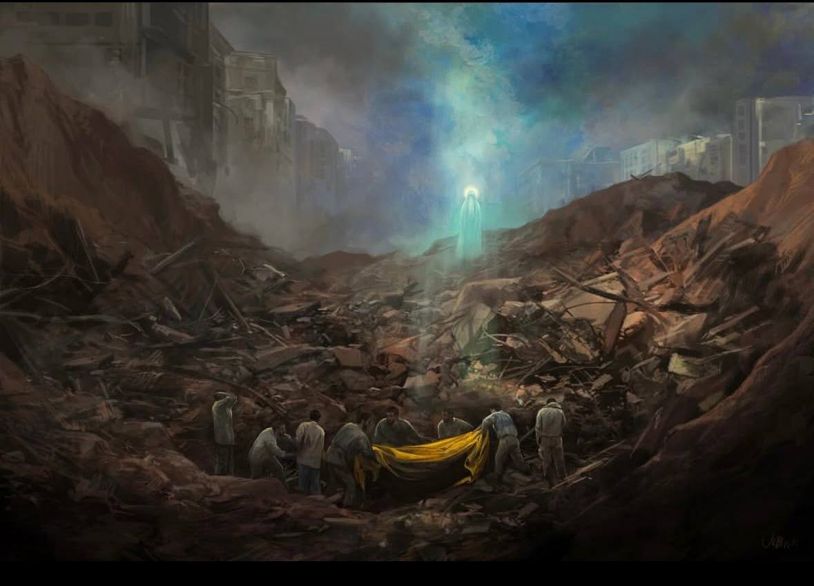 بدرقه سید مقاومت در تازهترین نقاشی حسن روح الامین+ عکس بدرقه سید مقاومت در تازهترین نقاشی حسن روح الامین+ عکس