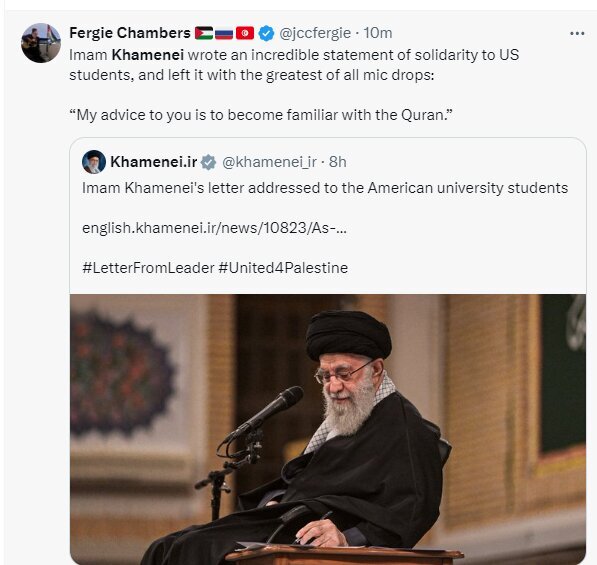 بازتاب نامه رهبر انقلاب به دانشجویان حامی فلسطین در آمریکا در فضای بین‌المللی