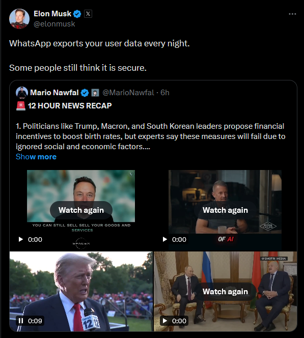 ایلان ماسک: واتس‌اپ امن نیست