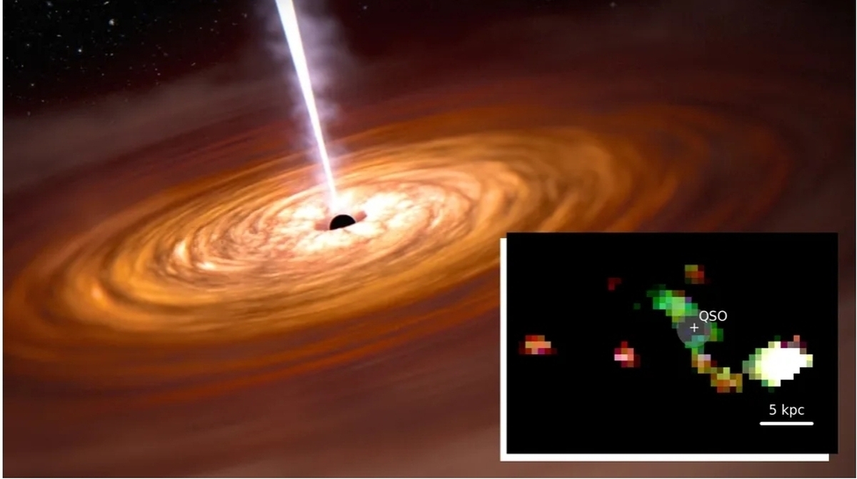 ادغام دو کهکشان با سیاه‌چاله کلان‌جرم در سنین اولیه کیهان