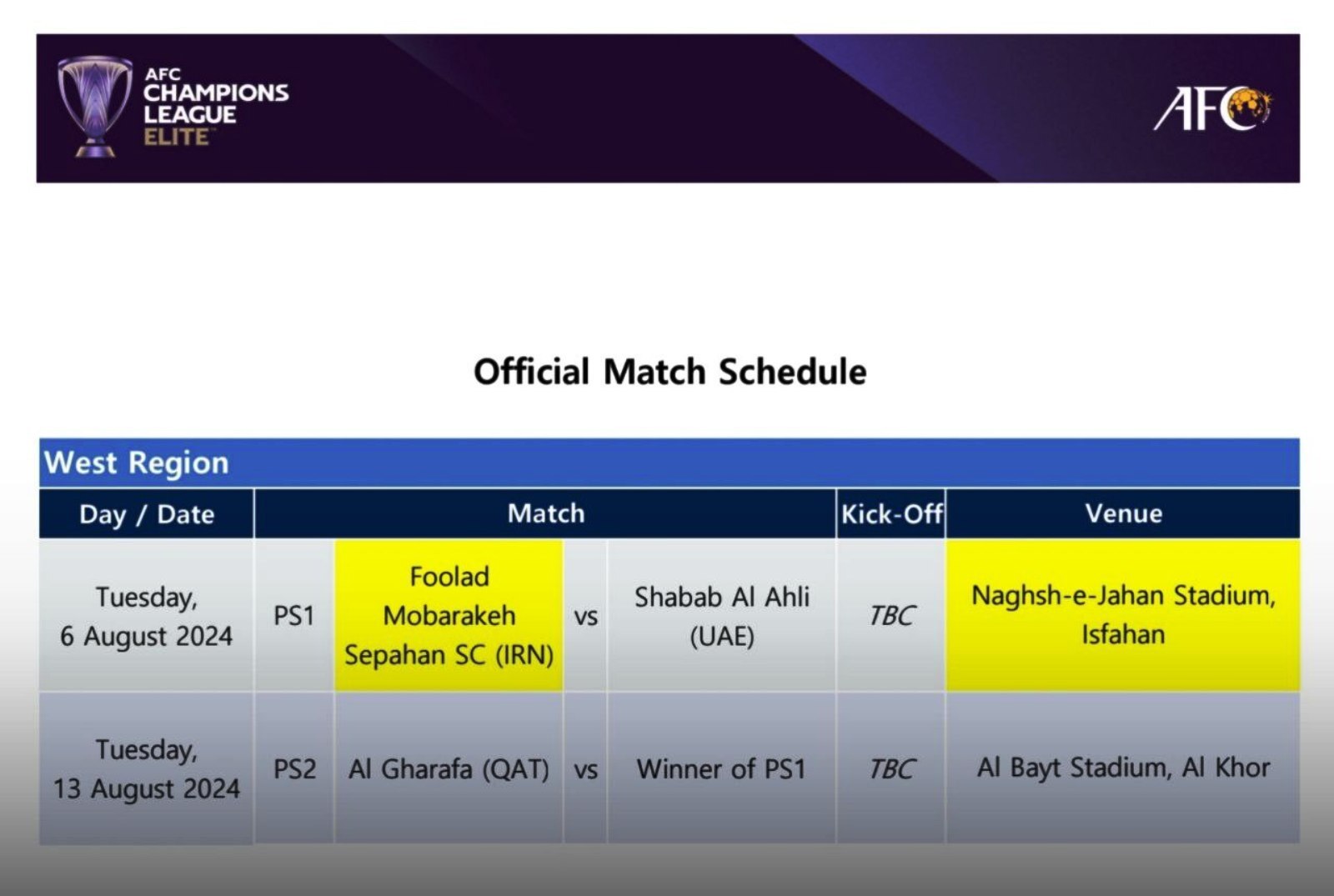 لیگ نخبگان آسیا| زمان دیدارهای سپاهان در مرحله پلیآف+عکس لیگ نخبگان آسیا| زمان دیدارهای سپاهان در مرحله پلیآف+عکس
