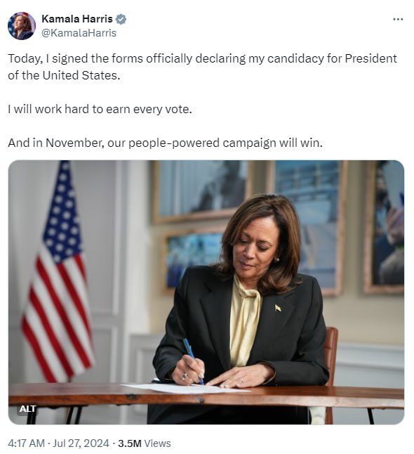 ثبت‌نام رسمی هریس در انتخابات ریاست جمهوری آمریکا