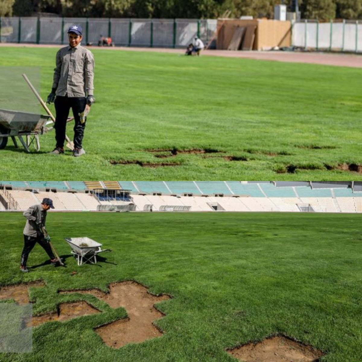 واکنش مدیر ورزشگاه تختی تهران به عکس بیل و فرغون در چمن واکنش مدیر ورزشگاه تختی تهران به عکس بیل و فرغون در چمن