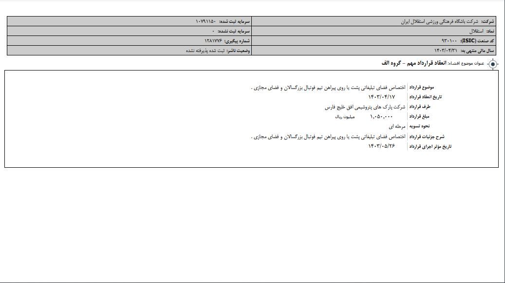 اسپانسر پیراهن استقلال مشخص شد