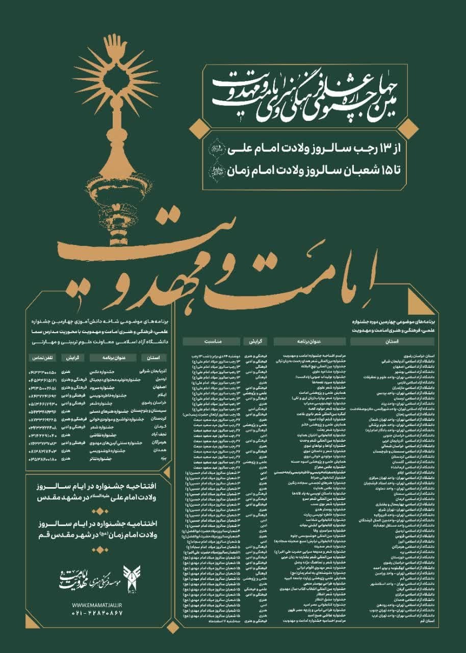 درباره پوستر چهارمین دوره جشنواره علمی، فرهنگی و هنری امامت و مهدویت درباره پوستر چهارمین دوره جشنواره علمی، فرهنگی و هنری امامت و مهدویت