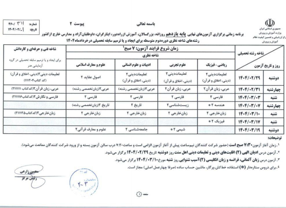 برنامه امتحانات نهایی پایه‌های یازدهم و دوازدهم و هماهنگ کشوری پایه نهم ابلاغ شد