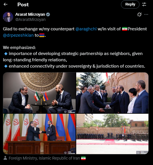 روایت وزیر خارجه ارمنستان از دیدار و رایزنی با عراقچی روایت وزیر خارجه ارمنستان از دیدار و رایزنی با عراقچی