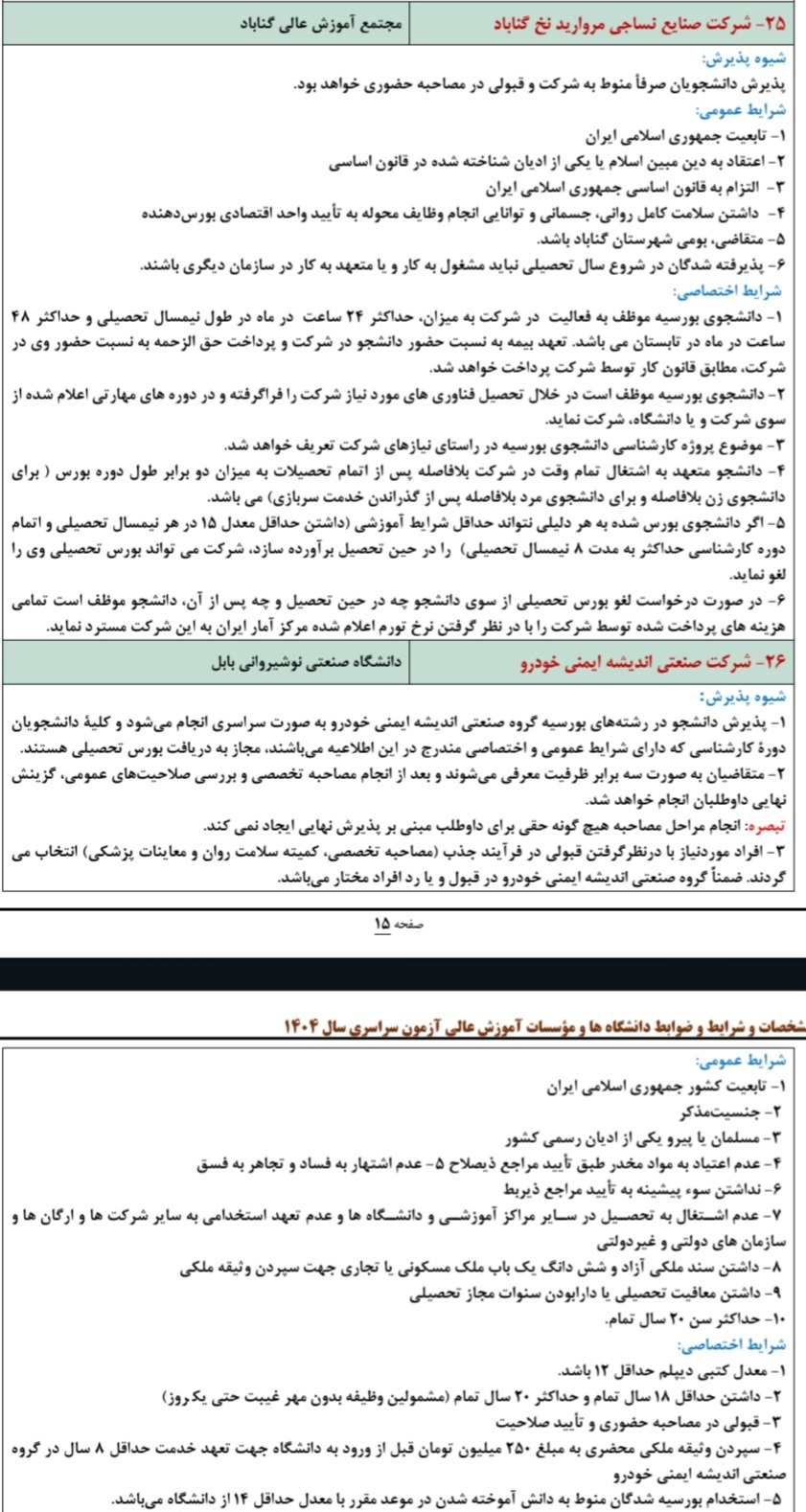 جزئیات بورس صنعت و مشاغل ویژه کنکوری های ۱۴۰۴