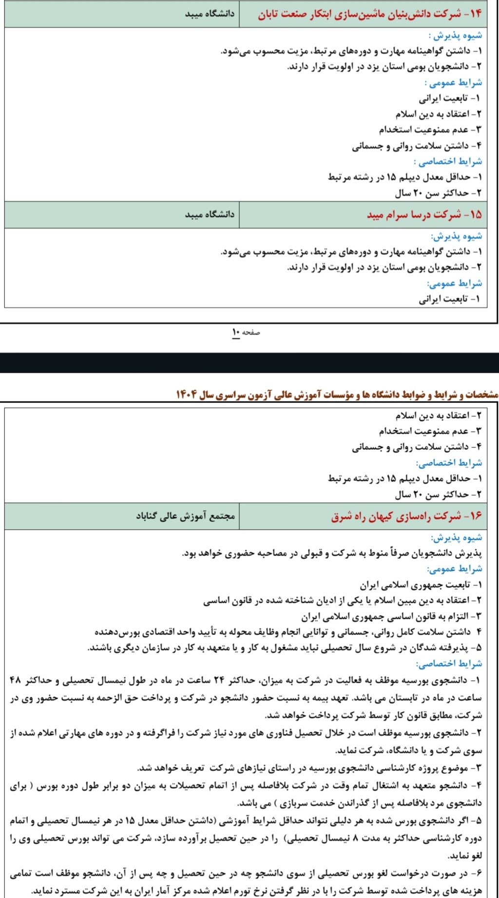جزئیات بورس صنعت و مشاغل ویژه کنکوری های ۱۴۰۴