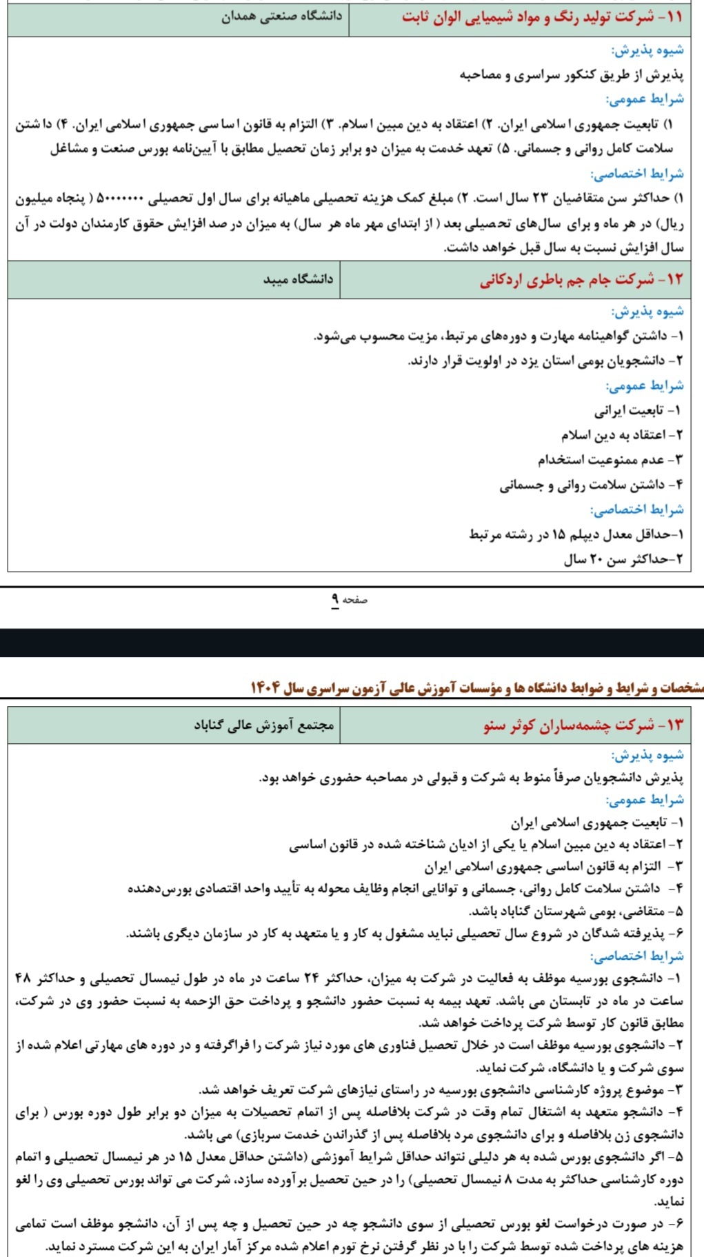 جزئیات بورس صنعت و مشاغل ویژه کنکوری های ۱۴۰۴