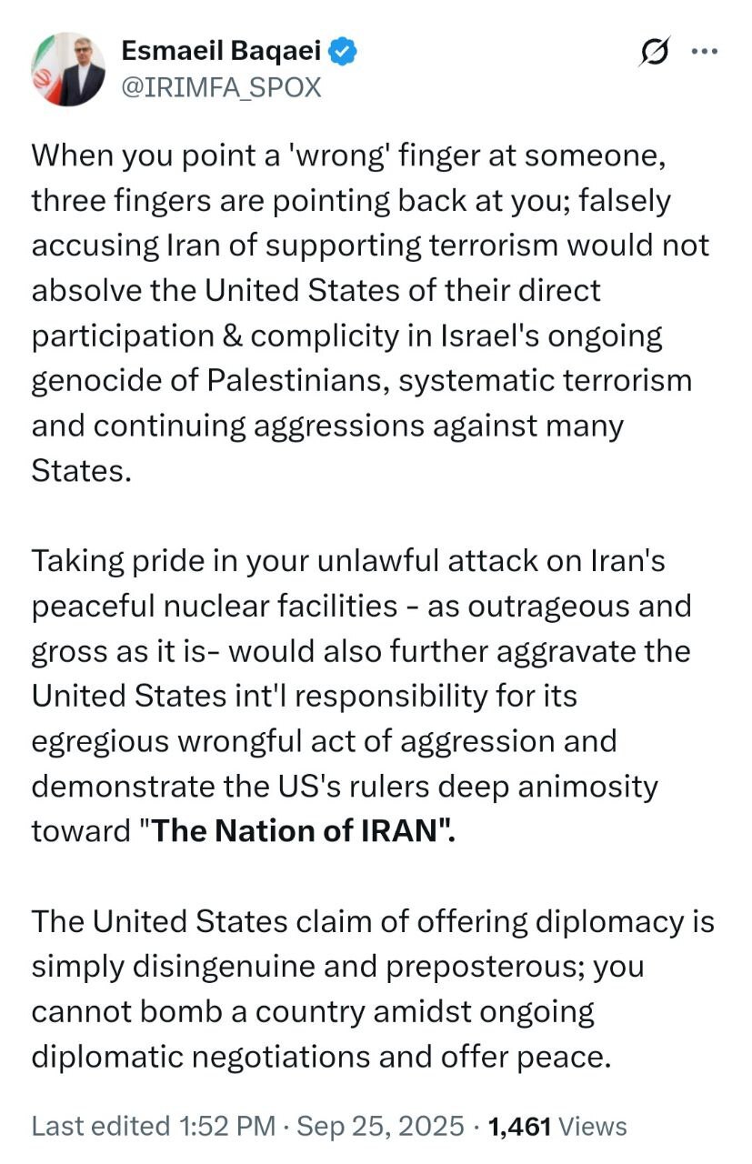 بقایی: ابراز تمایل آمریکا به دیپلماسی، تناقضی آشکار است بقایی: ابراز تمایل آمریکا به دیپلماسی، تناقضی آشکار است