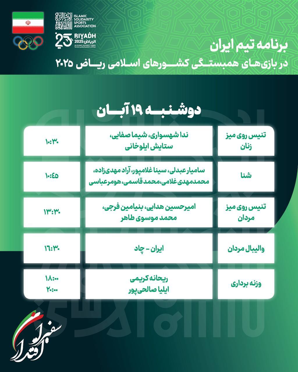 بازیهای کشورهای اسلامی| برنامه روز سوم کاروان ایران بازیهای کشورهای اسلامی| برنامه روز سوم کاروان ایران