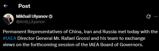 دیدار نمایندگان ایران، چین و روسیه با مدیرکل آژانس| اولیانوف: تکلیف را ما تعیین میکنیم دیدار نمایندگان ایران، چین و روسیه با مدیرکل آژانس| اولیانوف: تکلیف را ما تعیین میکنیم