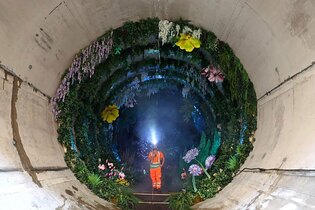 باغ زیرزمینی موقت که برای نشان دادن رودخانه تایمز سالم‌تر در آینده، لندن