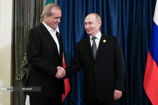 دیدار مسعود پزشکیان با پوتین رییس جمهور روسیه در حاشیه نشست سران سازمان همکاری شانگهای