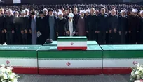 ملايين المعزين يؤدون الصلاة على جثمان القائد الشهيد السيد علي خامنئي في طهران