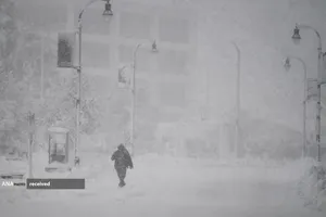 طوفان زمستانی سال 2024 در خیابان خالی در ووسستر، ماساچوست آمریکا