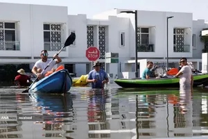 مناطق سیل&zwnj;زده در اثر بارندگی شدید در دبی، امارات متحده عربی