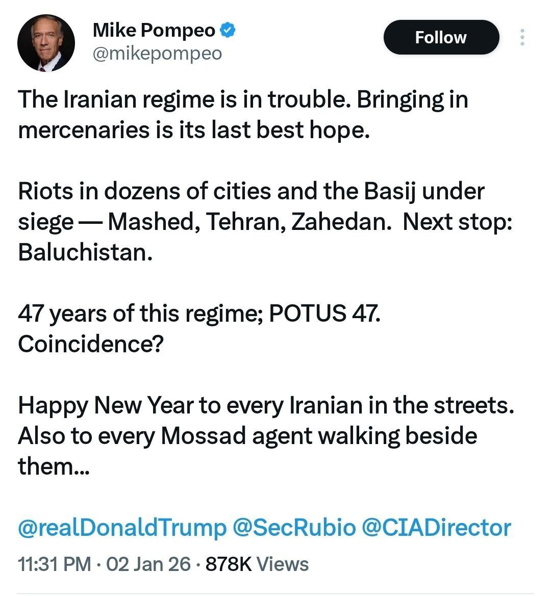 سندی دیگر از جنگ ترکیبی علیه ایران/ اعتراف ناخواسته پامپئو به دستهای خارجی در ناآرامیها سندی دیگر از جنگ ترکیبی علیه ایران/ اعتراف ناخواسته پامپئو به دستهای خارجی در ناآرامیها