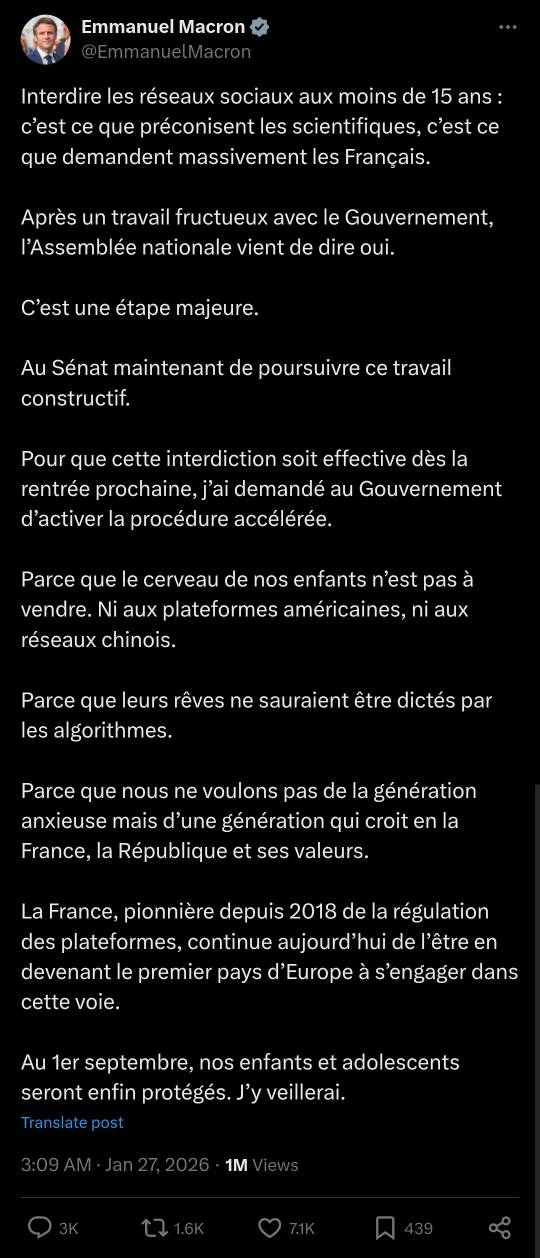 مجلس ملی فرانسه ممنوعیت استفاده افراد زیر ۱۵ سال از شبکه‌های اجتماعی را تصویب کرد