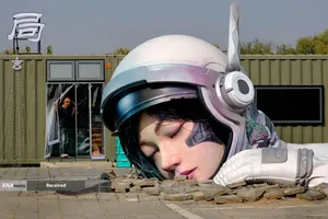 مجسمه هنری فضانورد چینی در منطقه هنری Songzhuang در شرق پکن