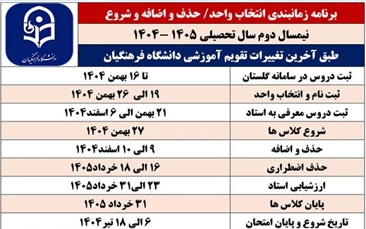 برنامه زمان‌بندی انتخاب واحد و امتحانات دانشگاه فرهنگیان اعلام شد