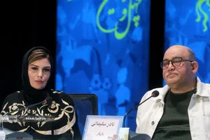 نادر سلیمانی و رز رضوی در نشست خبری فیلم سینمایی صیاد