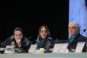 مهدی هاشمی و مهنوش صادقی در نشست خبری فیلم سینمایی &laquo;مرد آرام&raquo;