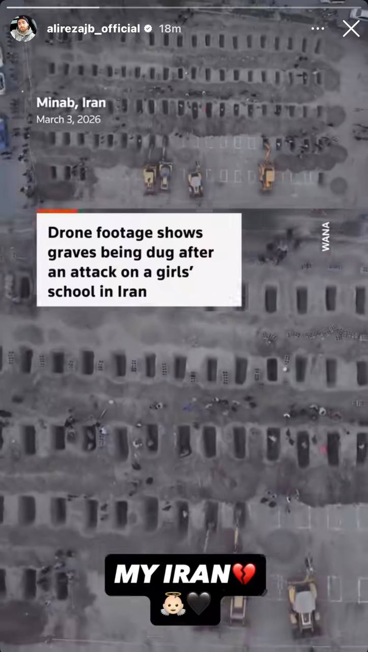 استوری جهانبخش در غم شهادت ١۶۵ دختر دانش‌آموز مینابی توسط رژیم صهیونیستی و آمریکا