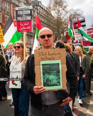 تظاهرات ساکنان لندن در حمایت از جمهوری اسلامی ایران و محکوم کردن حملات صهیونی - آمریکایی به خاک ایران